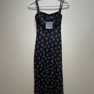 Cherry Print Black Dress